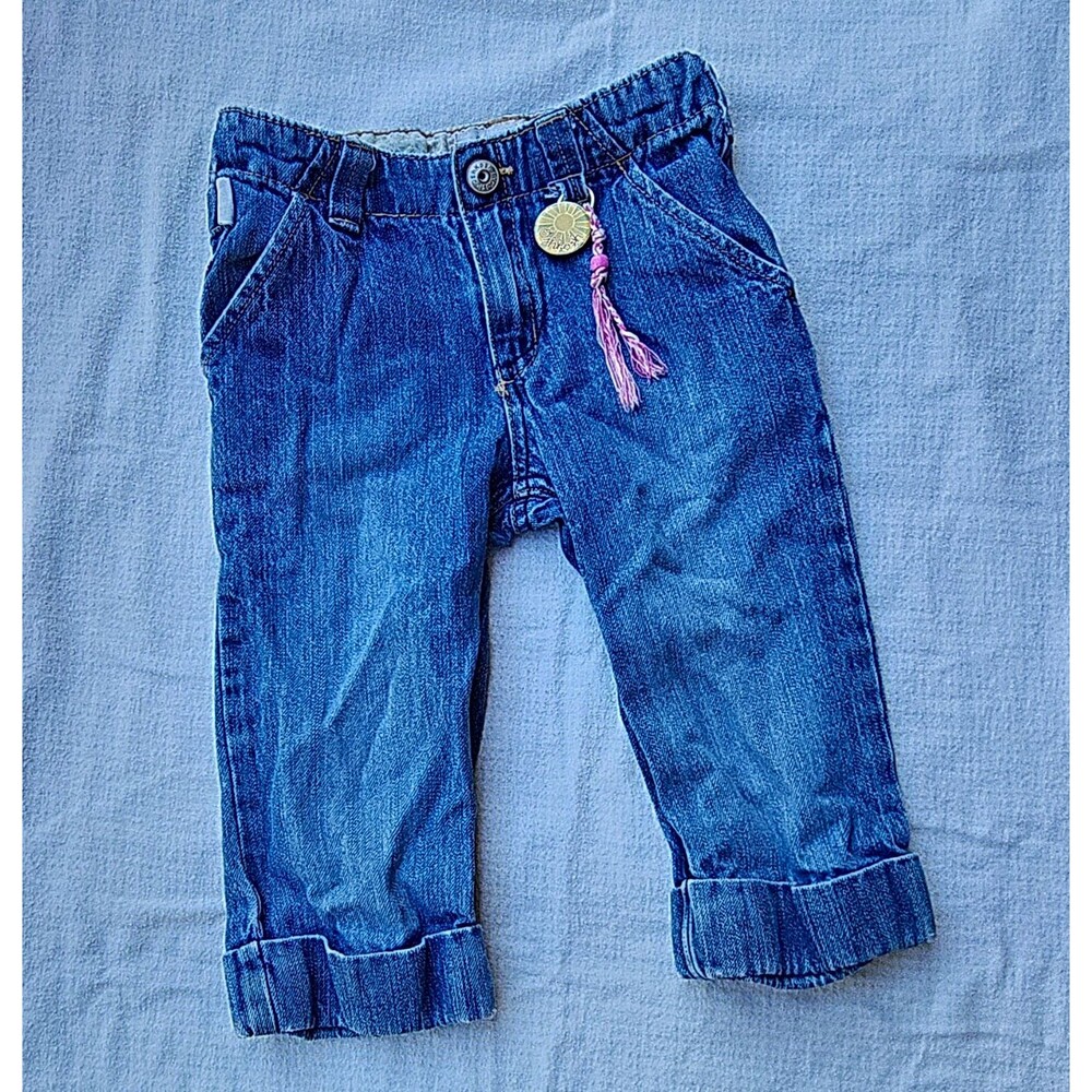 VTG OshKosh Bgosh 4T Denim Jeans Cuffed Pink Braid Sun Charm Y2K Toddler Girl